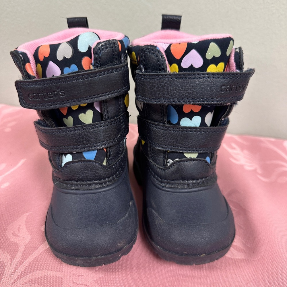 Carters Deltha Toddler Girls Navy Heart Print Winter Snow Boots Size 4M CF21Q01B - Picture 2 of 6